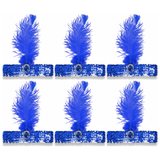 6x 1920s Blue Wide Flapper Headband w/ Feather & Sequins Bulk Pack - Gatsby/Charleston Costume