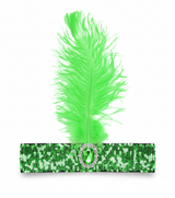 12x 1920s Green Wide Flapper Headband w/ Feather & Sequins Bulk Pack - Gatsby/Charleston Costume