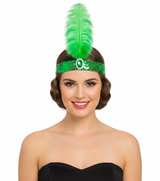 12x 1920s Green Wide Flapper Headband w/ Feather & Sequins Bulk Pack - Gatsby/Charleston Costume