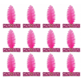 12x 1920s Hot Pink Wide Flapper Headband w/ Feather & Sequins Bulk Pack - Gatsby/Charleston Costume