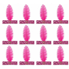 12x 1920s Hot Pink Wide Flapper Headband w/ Feather & Sequins Bulk Pack - Gatsby/Charleston Costume