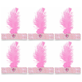 6x 1920s Light Pink Wide Flapper Headband w/ Feather & Sequins Bulk Pack - Gatsby/Charleston Costume
