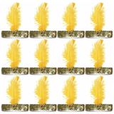12x 1920s Orange Wide Flapper Headband w/ Feather & Sequins Bulk Pack - Gatsby/Charleston Costume