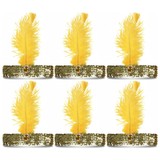6x 1920s Orange Wide Flapper Headband w/ Feather & Sequins Bulk Pack - Gatsby/Charleston Costume