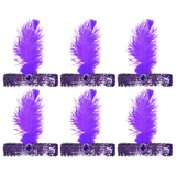 6x 1920s Purple Wide Flapper Headband w/ Feather & Sequins Bulk Pack - Gatsby/Charleston Costume