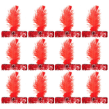 12x 1920s Red Wide Flapper Headband w/ Feather & Sequins Bulk Pack - Gatsby/Charleston Costume