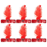 6x 1920s Red Wide Flapper Headband w/ Feather & Sequins Bulk Pack - Gatsby/Charleston Costume