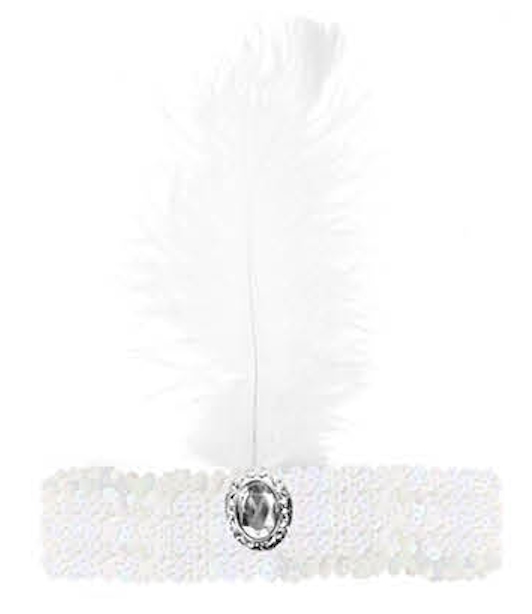 12x 1920s White Wide Flapper Headband w/ Feather & Sequins Bulk Pack - Gatsby/Charleston Costume