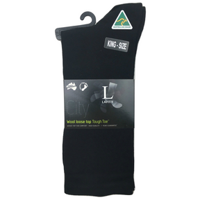 Australian Made Wool Loose Top Socks - Wide Top/Tough Toe - Black