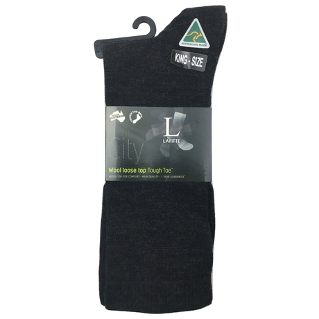 Lafitte Australian Made Wool Loose Top Socks - Charcoal - Size 6-10 (Tough Toe Socks)