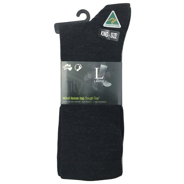 Lafitte Australian Made Wool Loose Top Socks - Charcoal - Size 6-10 (Tough Toe Socks)