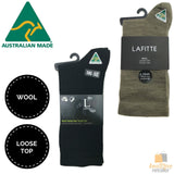 AUSTRALIAN MADE Wool Loose Top Socks Wide Top Comfort High Quality Tough Toe - Black