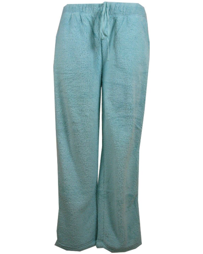 Womens TRACK PANTS Coral Fleece Fur Ultra Comfy Pyjamas Pajama Sleepwear Bottoms - Navy Blue