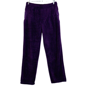 Womens Coral Fleece Fur Track Pants (Ultra Comfy Pyjama Sleepwear Bottoms) - Plum Pie