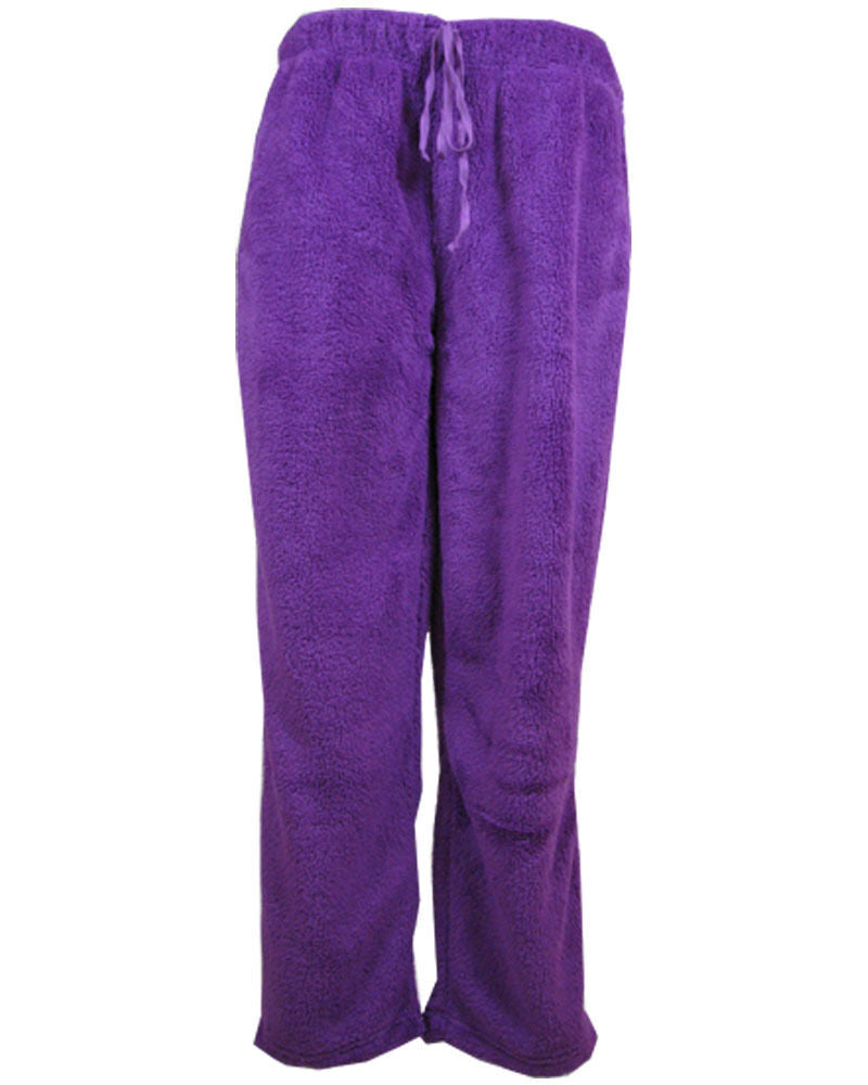 Womens TRACK PANTS Coral Fleece Fur Ultra Comfy Pyjamas Pajama Sleepwear Bottoms - Black