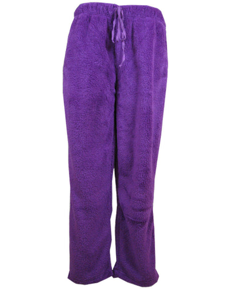 Womens TRACK PANTS Coral Fleece Fur Ultra Comfy Pyjamas Pajama Sleepwear Bottoms - Black