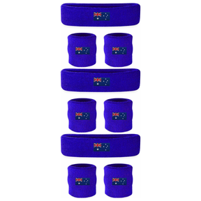 3x Australian Flag Wristband & Headband Set Pack - Terry Towelling Cotton Tennis Sweatbands
