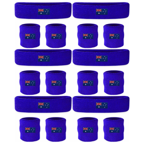 6x Australian Flag Wristband & Headband Set Bulk Pack - Terry Towelling Cotton Tennis Sweatbands