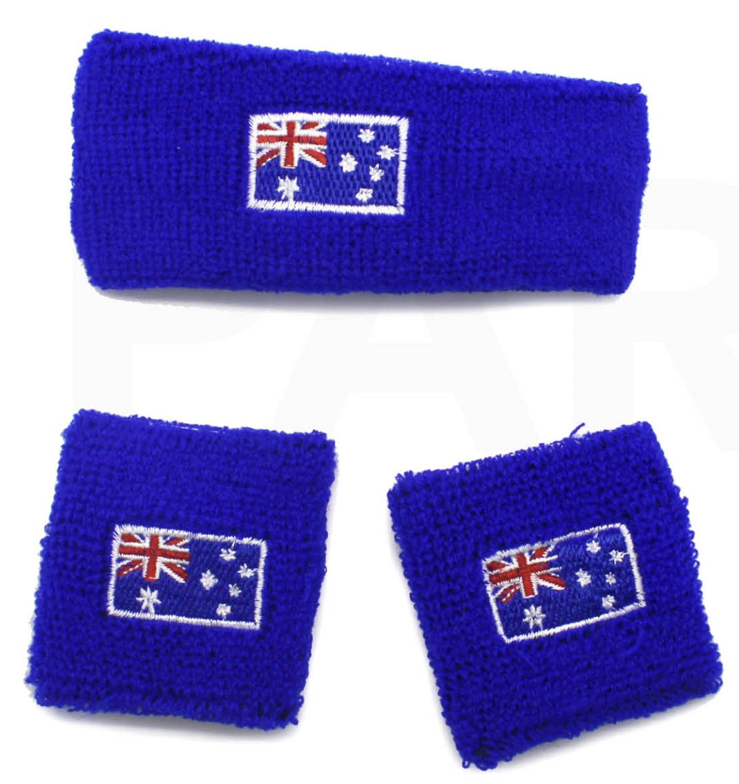Australian Flag Wristband & Headband Set - Terry Towelling Cotton Tennis Sweatbands