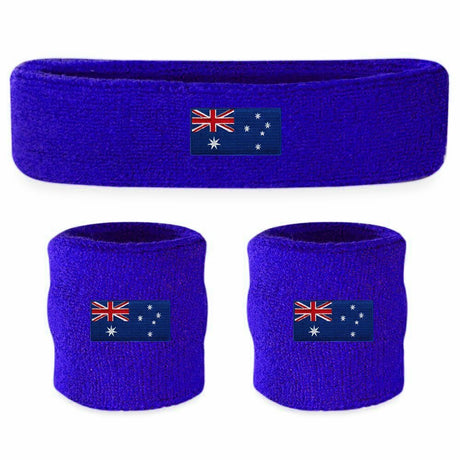 6x Australian Flag Wristband & Headband Set Bulk Pack - Terry Towelling Cotton Tennis Sweatbands