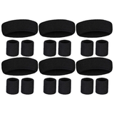 6x Black Wristband & Headband Set Bulk Pack - Terry Towelling Cotton Tennis Sweatbands