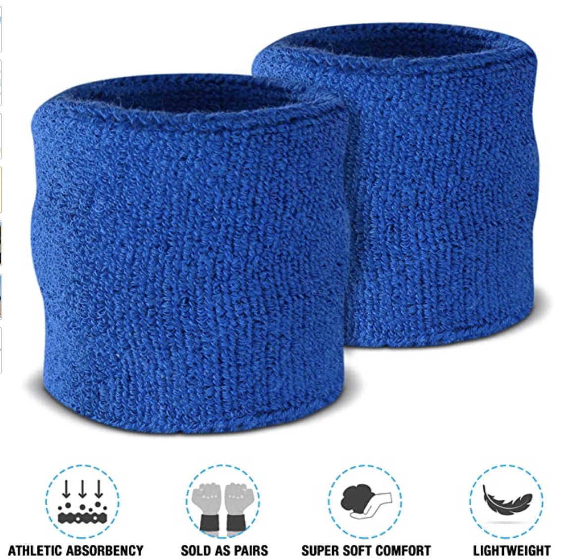 Blue Wristband & Headband Set - Terry Towelling Cotton Tennis Sweatbands