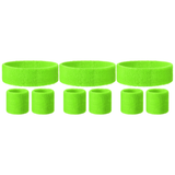 3x Fluro Green Wristband & Headband Set Pack - Terry Towelling Cotton Tennis Sweatbands