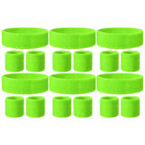 6x Fluro Green Wristband & Headband Set Bulk Pack - Terry Towelling Cotton Tennis Sweatbands