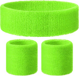 Fluro Green Wristband & Headband Set - Terry Towelling Cotton Tennis Sweatbands