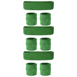 3x Green Wristband & Headband Set Pack - Terry Towelling Cotton Tennis Sweatbands