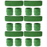 6x Green Wristband & Headband Set Bulk Pack - Terry Towelling Cotton Tennis Sweatbands