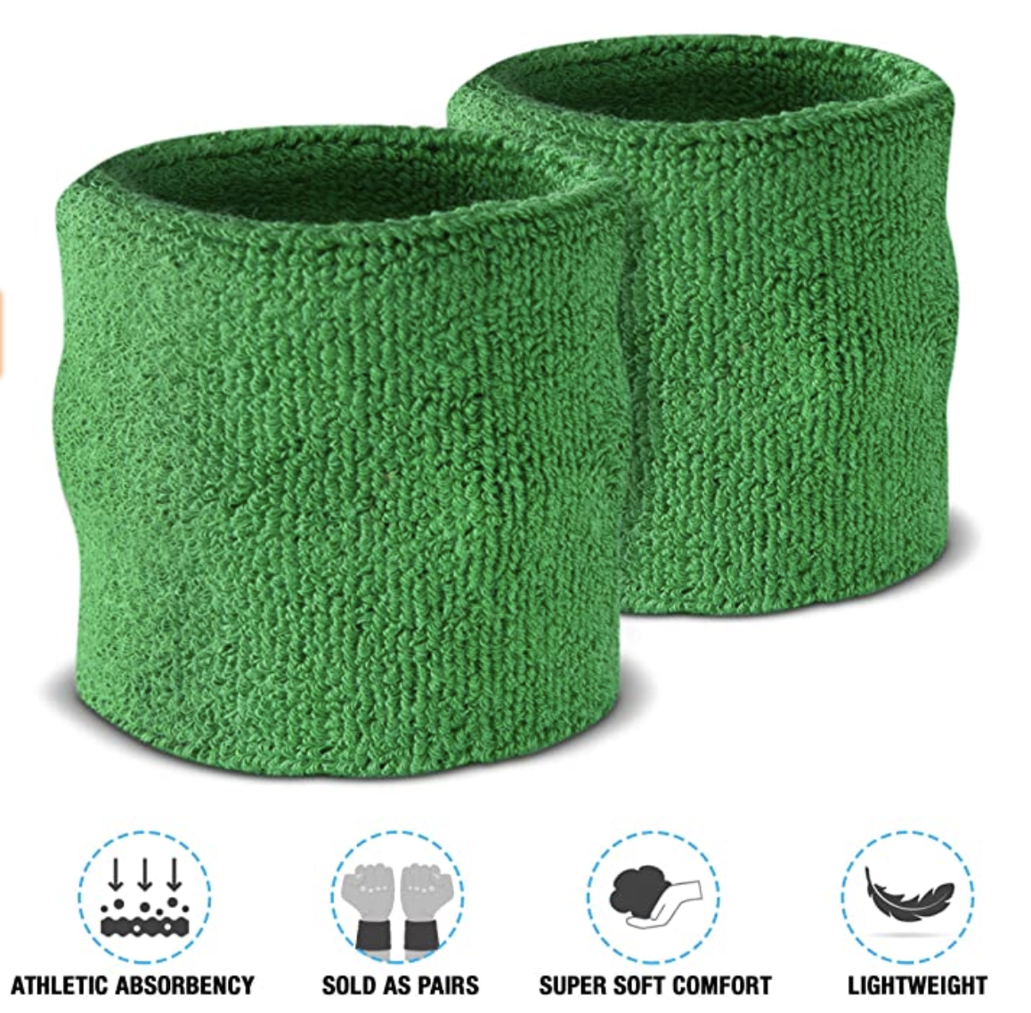 Green Wristband & Headband Set - Terry Towelling Cotton Tennis Sweatbands