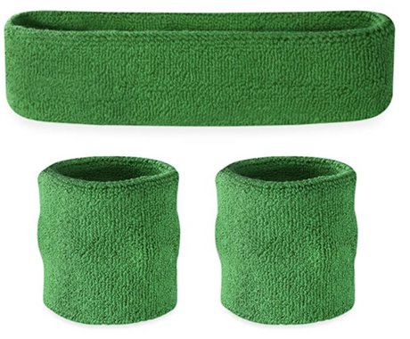 6x Green Wristband & Headband Set Bulk Pack - Terry Towelling Cotton Tennis Sweatbands