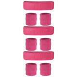 3x Hot Pink Wristband & Headband Set Pack - Terry Towelling Cotton Tennis Sweatbands