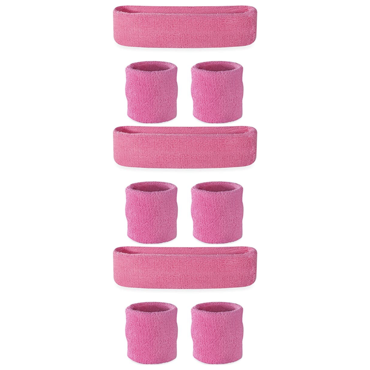3x Light Pink Wristband & Headband Set Pack - Terry Towelling Cotton Tennis Sweatbands