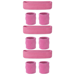 3x Light Pink Wristband & Headband Set Pack - Terry Towelling Cotton Tennis Sweatbands