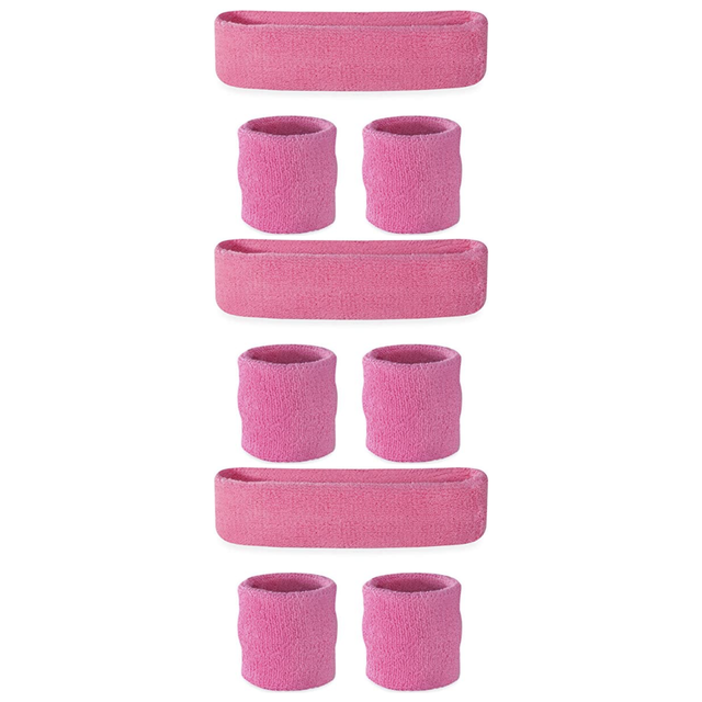 3x Light Pink Wristband & Headband Set Pack - Terry Towelling Cotton Tennis Sweatbands