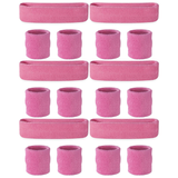 6x Light Pink Wristband & Headband Set Bulk Pack - Terry Towelling Cotton Tennis Sweatbands