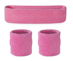 Light Pink Wristband & Headband Set - Terry Towelling Cotton Tennis Sweatbands