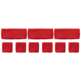 3x Red Wristband & Headband Set Pack - Terry Towelling Cotton Tennis Sweatbands