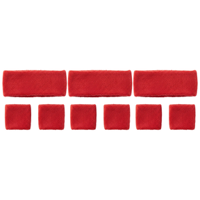 3x Red Wristband & Headband Set Pack - Terry Towelling Cotton Tennis Sweatbands
