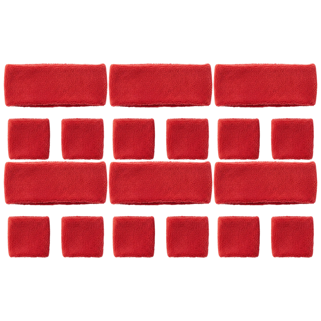 6x Red Wristband & Headband Set Bulk Pack - Terry Towelling Cotton Tennis Sweatbands