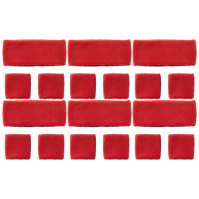 6x Red Wristband & Headband Set Bulk Pack - Terry Towelling Cotton Tennis Sweatbands