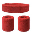 Red Wristband & Headband Set - Terry Towelling Cotton Tennis Sweatbands