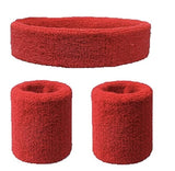 Red Wristband & Headband Set - Terry Towelling Cotton Tennis Sweatbands