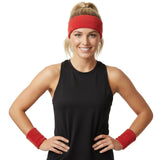 Red Wristband & Headband Set - Terry Towelling Cotton Tennis Sweatbands