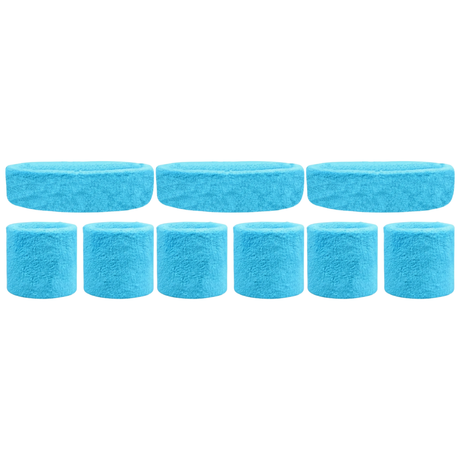 3x Sky Blue Wristband & Headband Set Pack - Terry Towelling Cotton Tennis Sweatbands