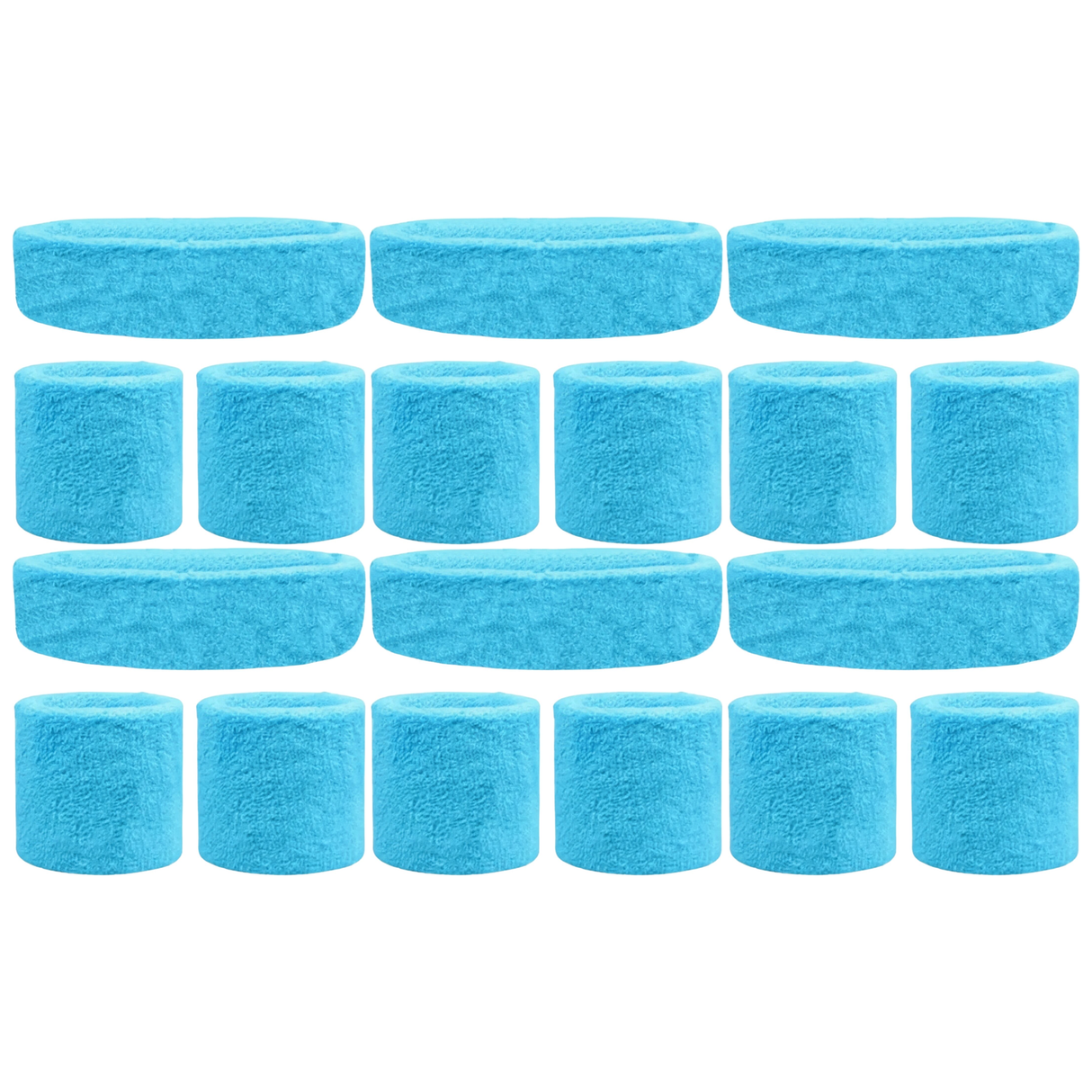 6x Sky Blue Wristband & Headband Set Bulk Pack - Terry Towelling Cotton Tennis Sweatbands