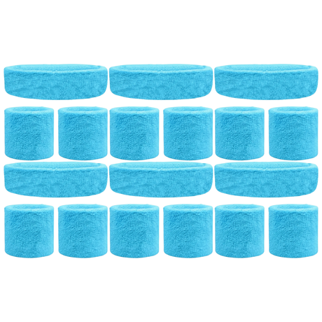 6x Sky Blue Wristband & Headband Set Bulk Pack - Terry Towelling Cotton Tennis Sweatbands