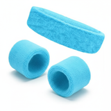 Sky Blue Wristband & Headband Set - Terry Towelling Cotton Tennis Sweatbands